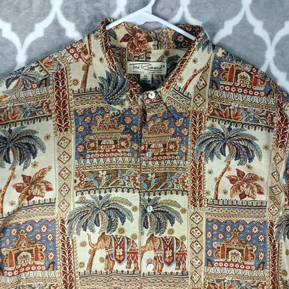 Tori Richard Hawaiian Shirt Men XL Elephant Palm Tree Safari Cotton Lawn - Picture 1 of 9